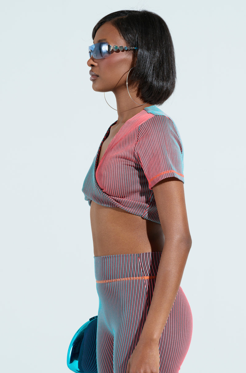 DOUBLE TAKE RIBBED TWISTED CROP TOP