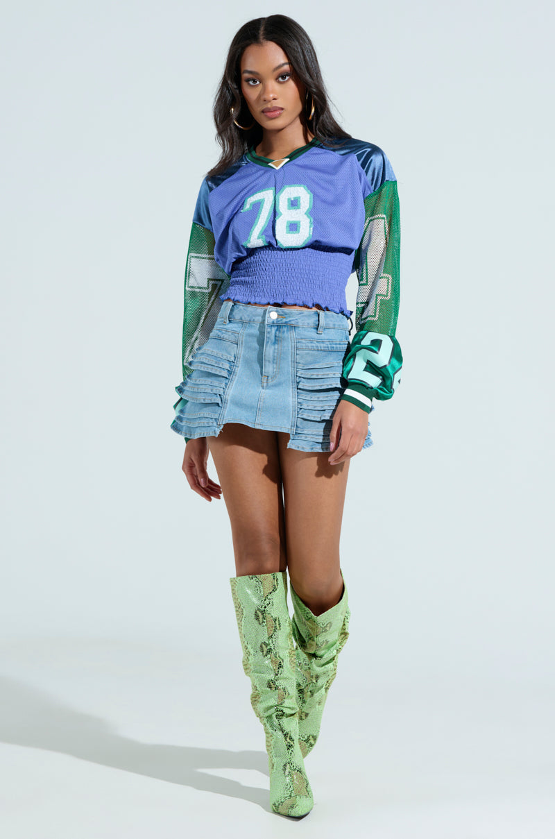 NEED NO MAN DENIM MINI SKIRT