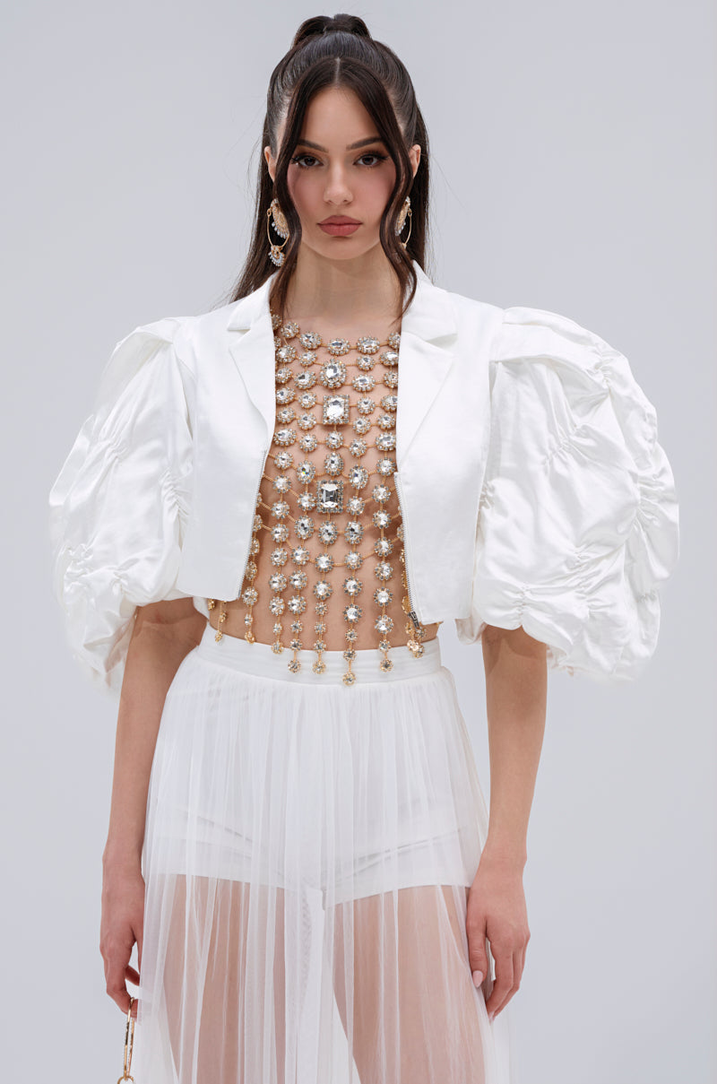 HERE FOR A GOOD TIME RUFFLE SLEEVE BLAZER