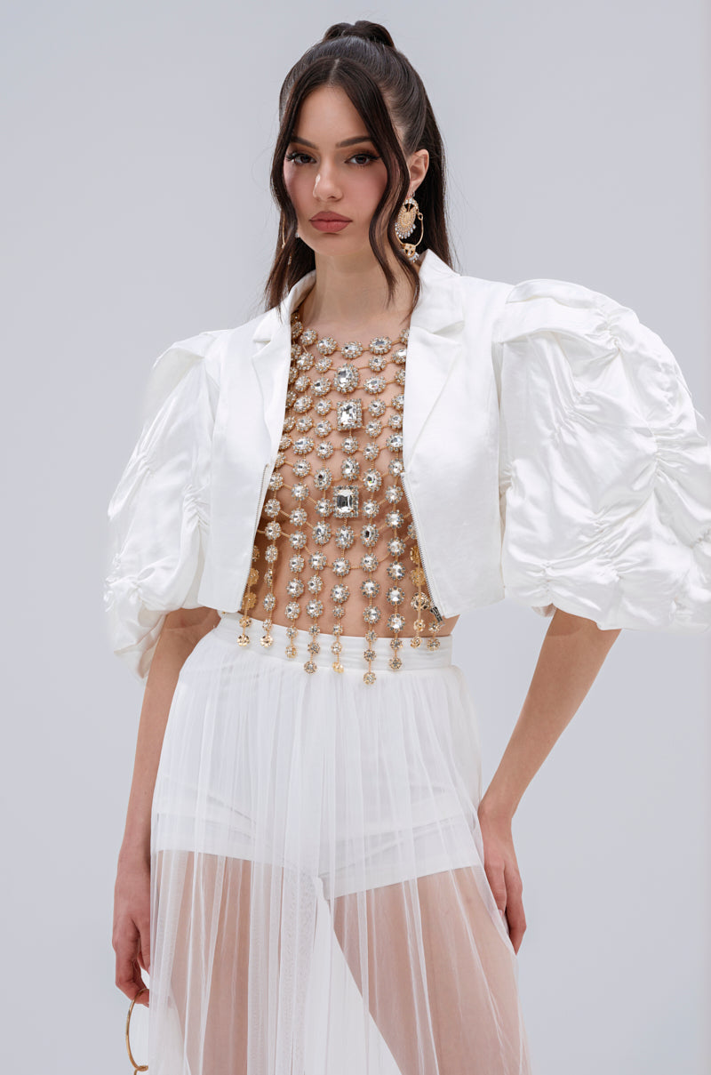 HERE FOR A GOOD TIME RUFFLE SLEEVE BLAZER