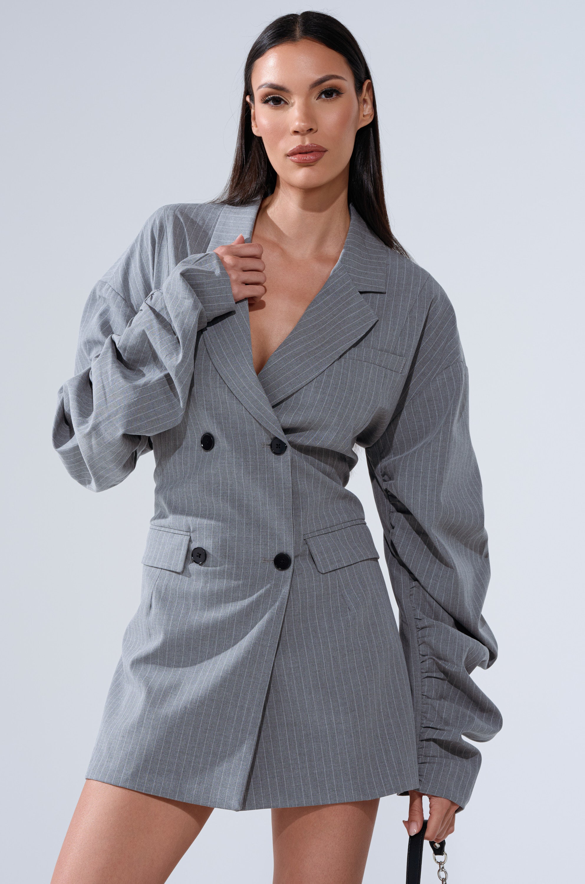 BUSINESS MEETING CHIC BLAZER DRESS AND LEG WARMER SET IN GREY