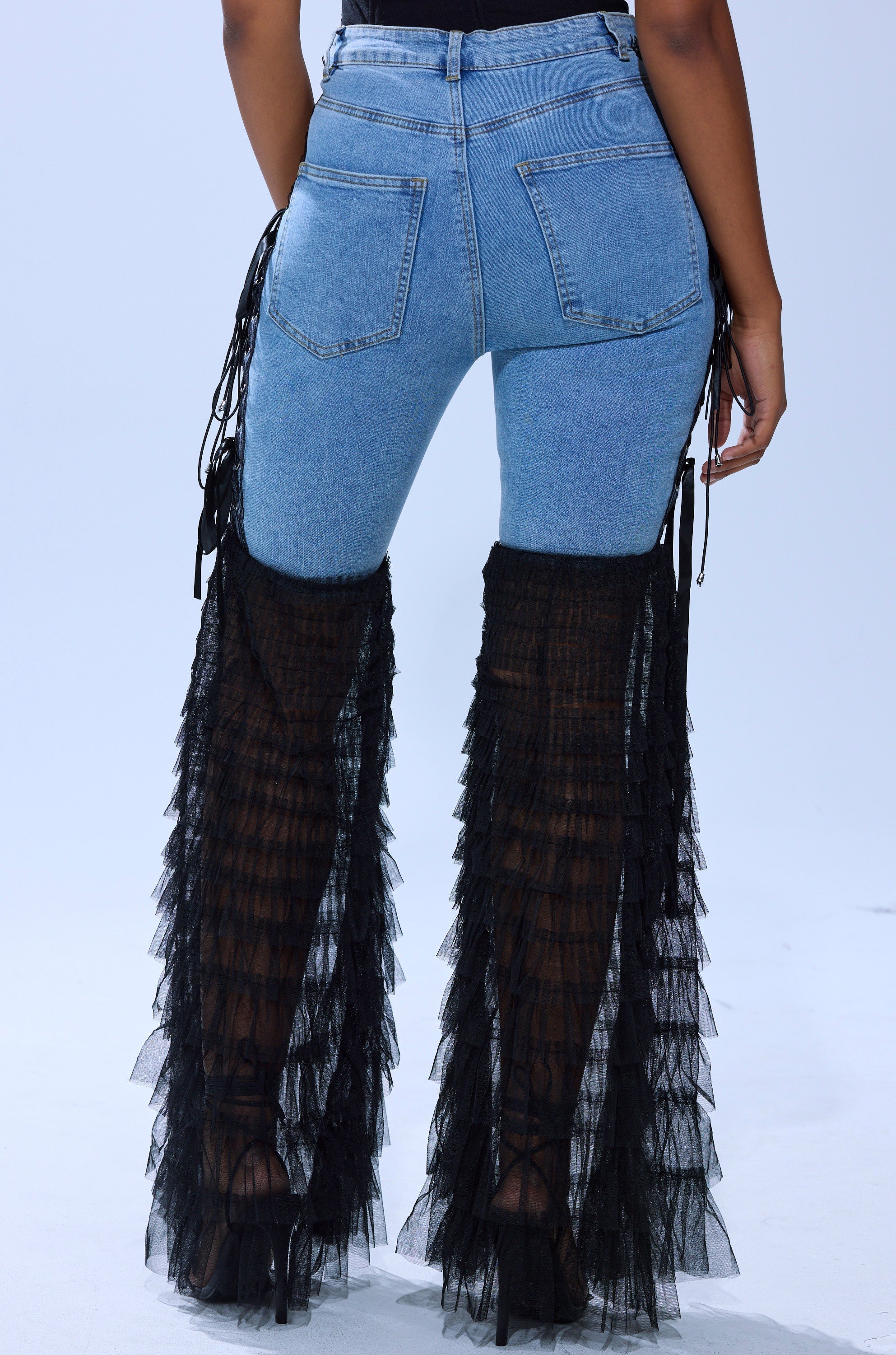 CAN'T DECIDE TULLE AND LACE DENIM JEANS