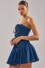 LACE ME UP DENIM MINI DRESS