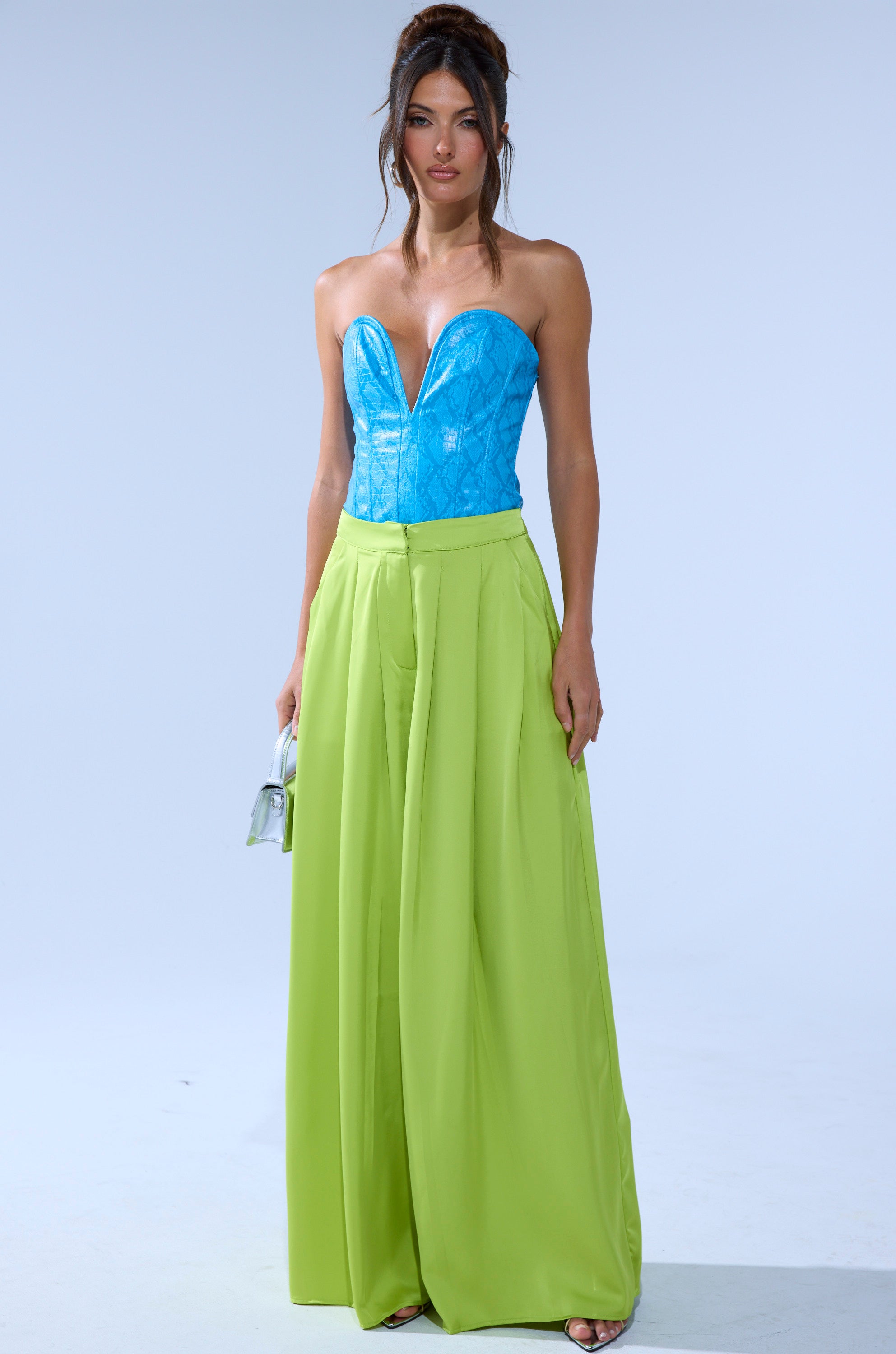 CHARTREUSE PLEATED PALAZZO PANT