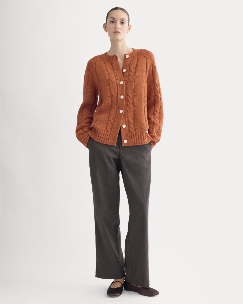 Cable Cardigan in Extrafine Luxe Merino | Rust Heather