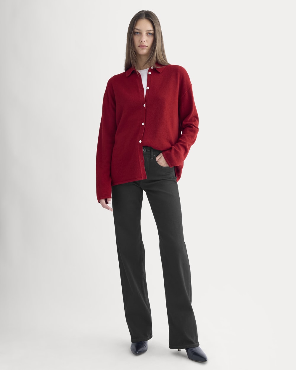 Cashmere Button-Up Shirt | Berry Red