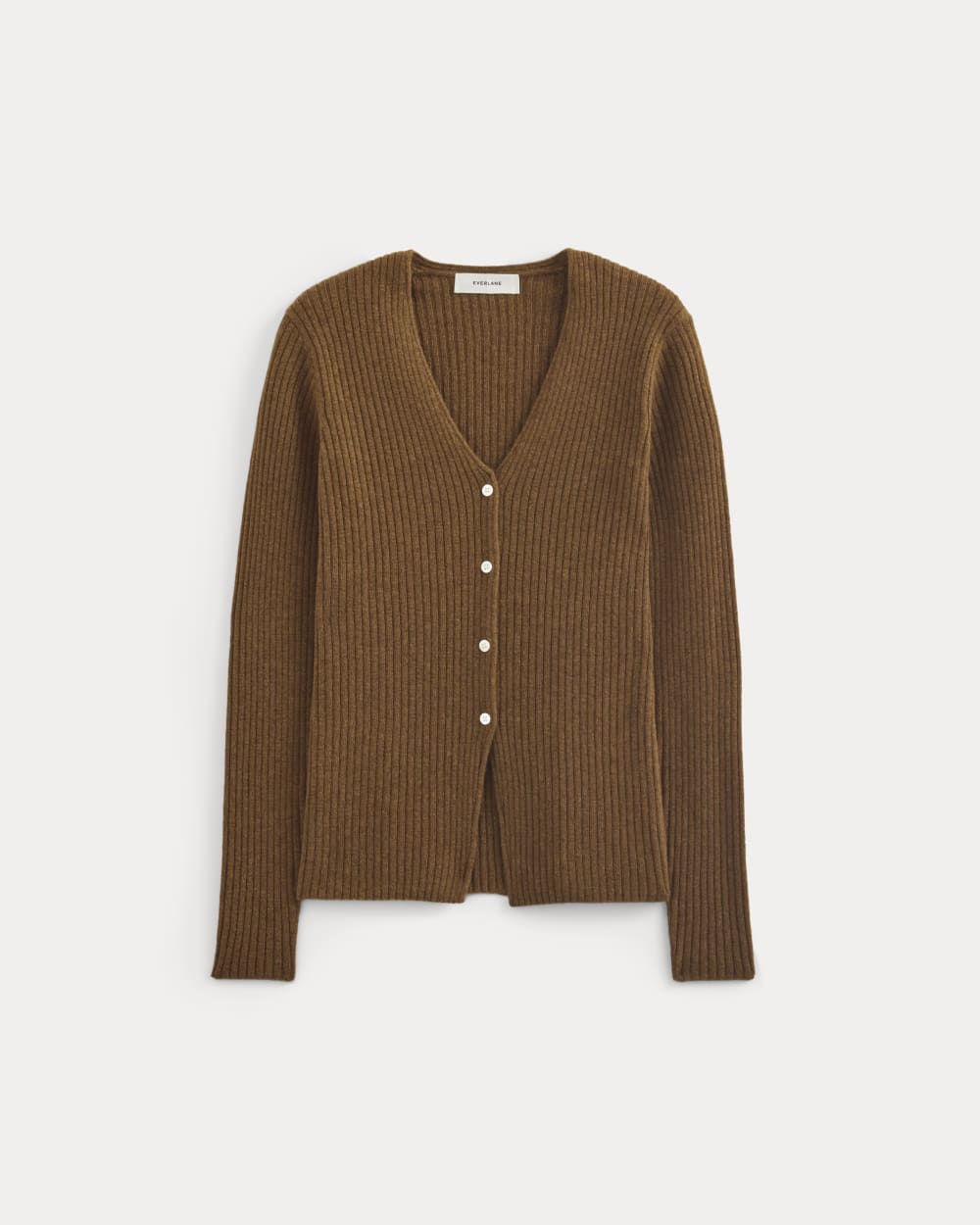 Cashmere Ribbed V-Neck Cardigan | Heathered Toffee