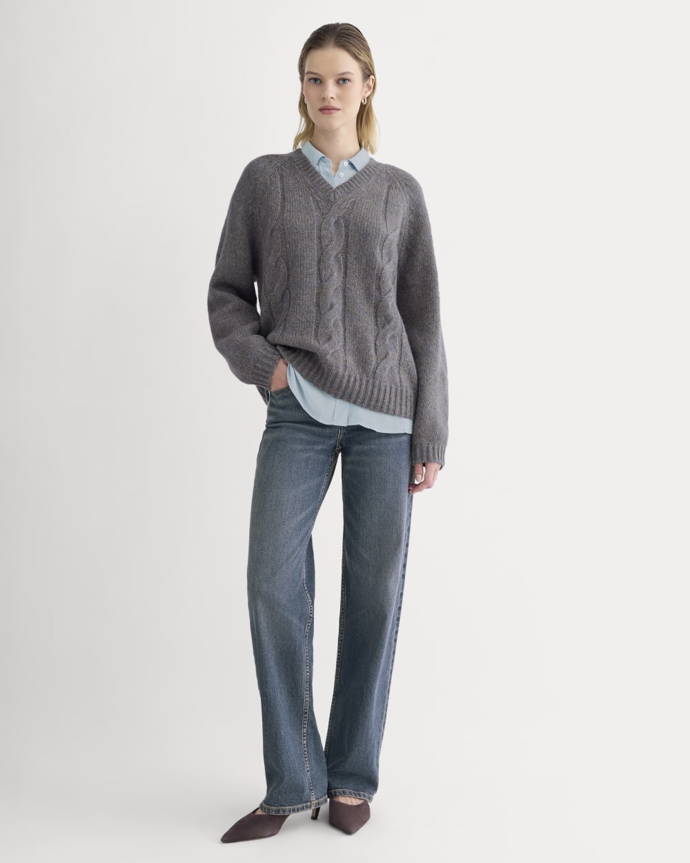 Cloud Cable V-Neck Sweater | Blue Multi Twist