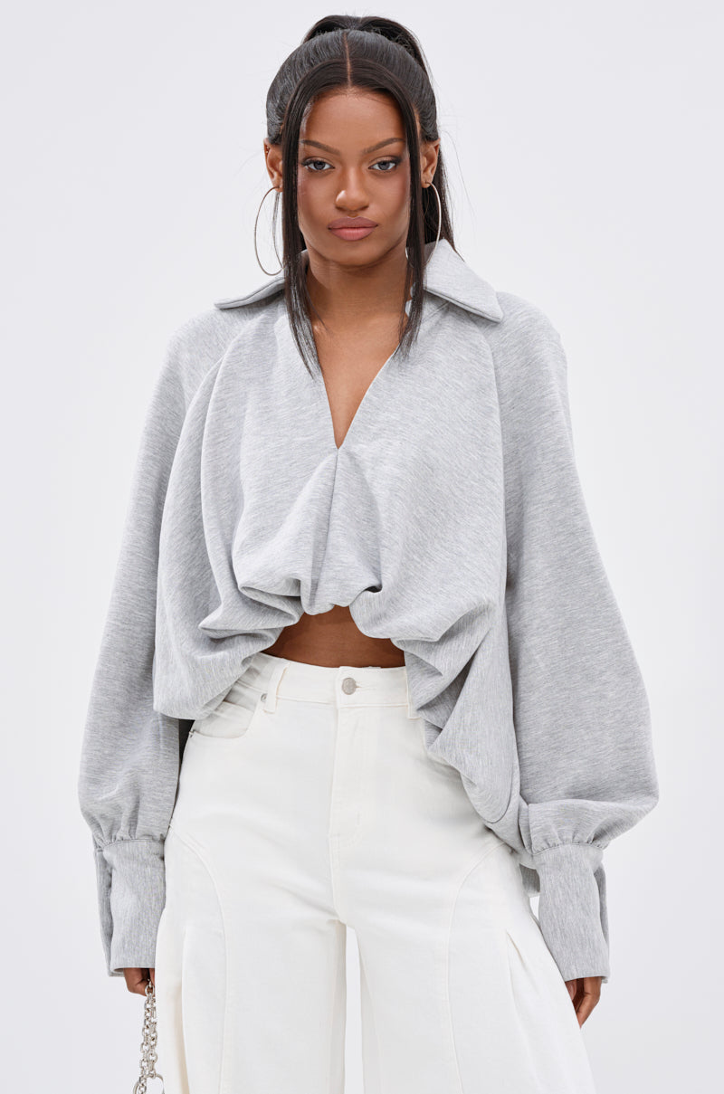 NEW RULES HIGH LOW BLOUSE IN GREY