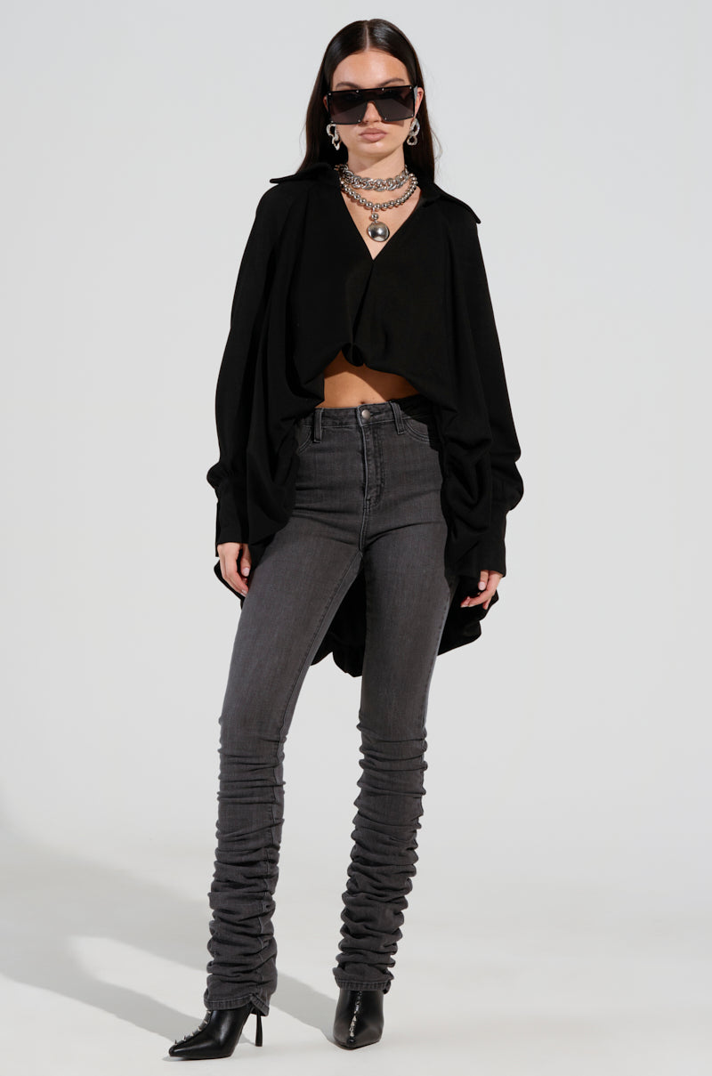 NEW RULES HIGH LOW HEM BLOUSE IN BLACK