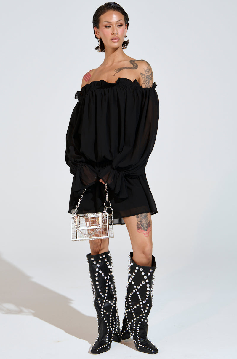 CHLOE MESH OFF THE SHOULDER MINI DRESS