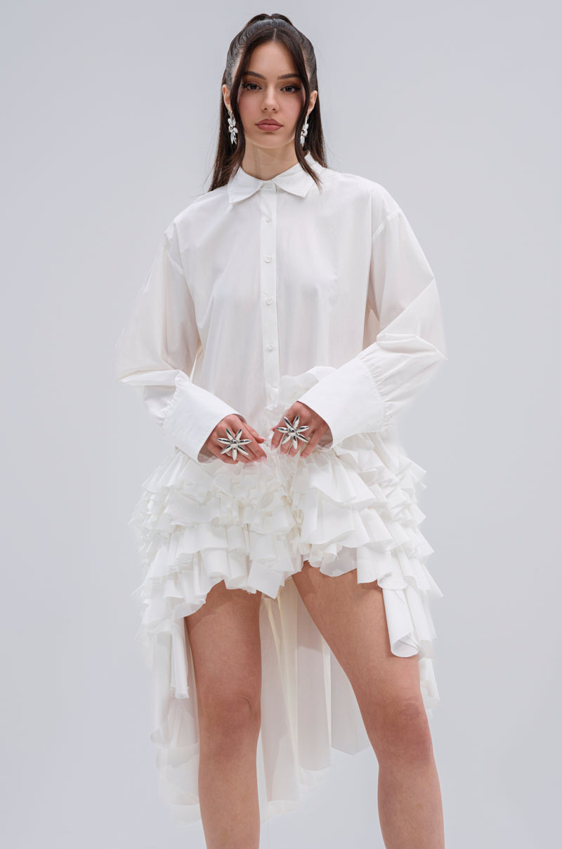 KIND OF A BIG DEAL POPLIN HIGH LOW DRESS IN WHITE
