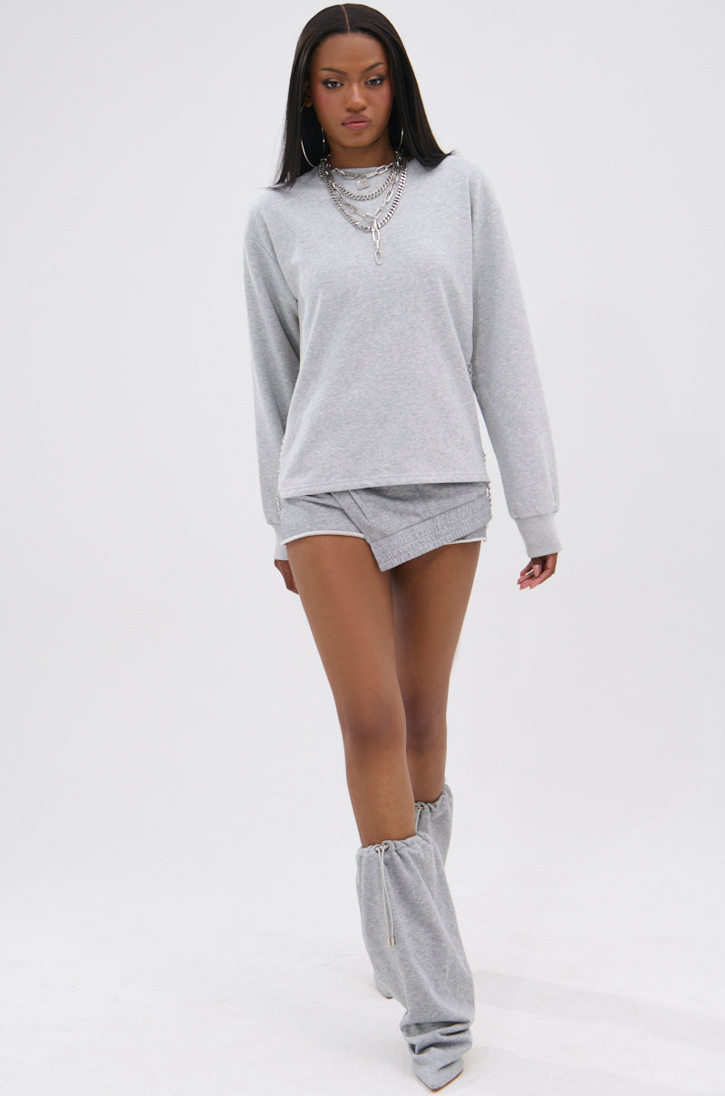 OPEN BACK CHAIN DETAIL SWEATSHIRT IN GREY