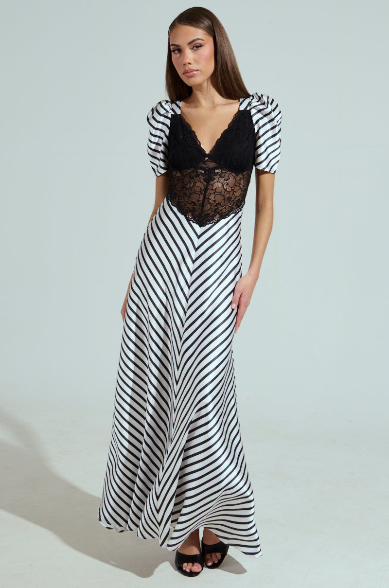 LYDIA LACE AND SATIN MAXI DRESS