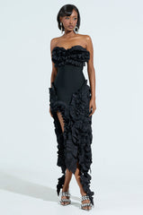 CITY LIGHTS RUFFLE MIDI DRESS