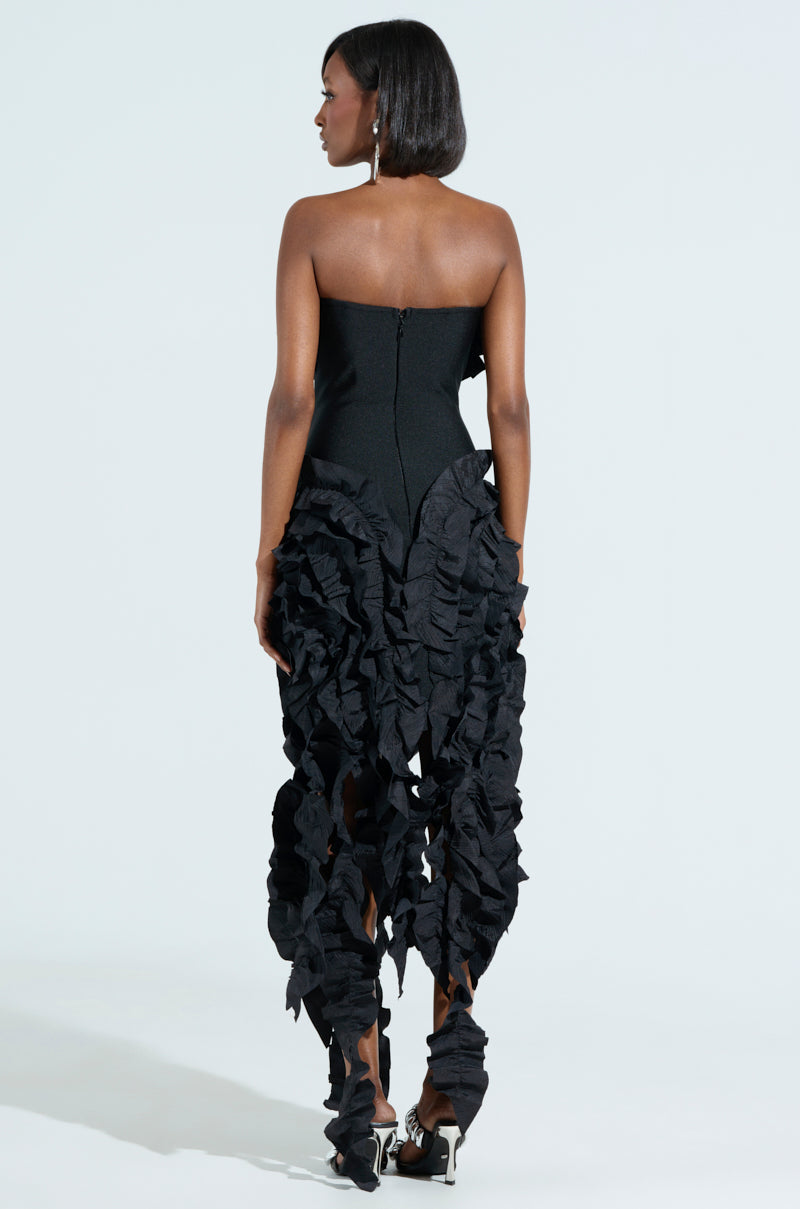 CITY LIGHTS RUFFLE MIDI DRESS