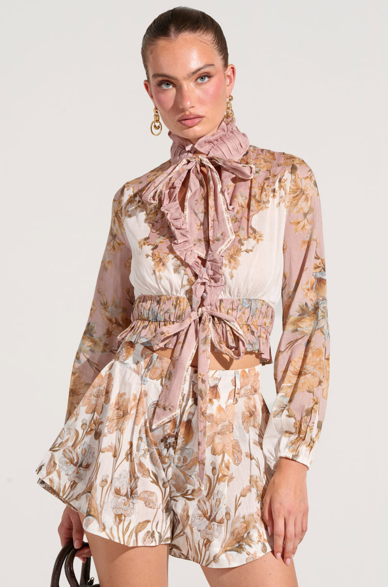 LUCID DREAMS FLORAL TIE NECK BLOUSE