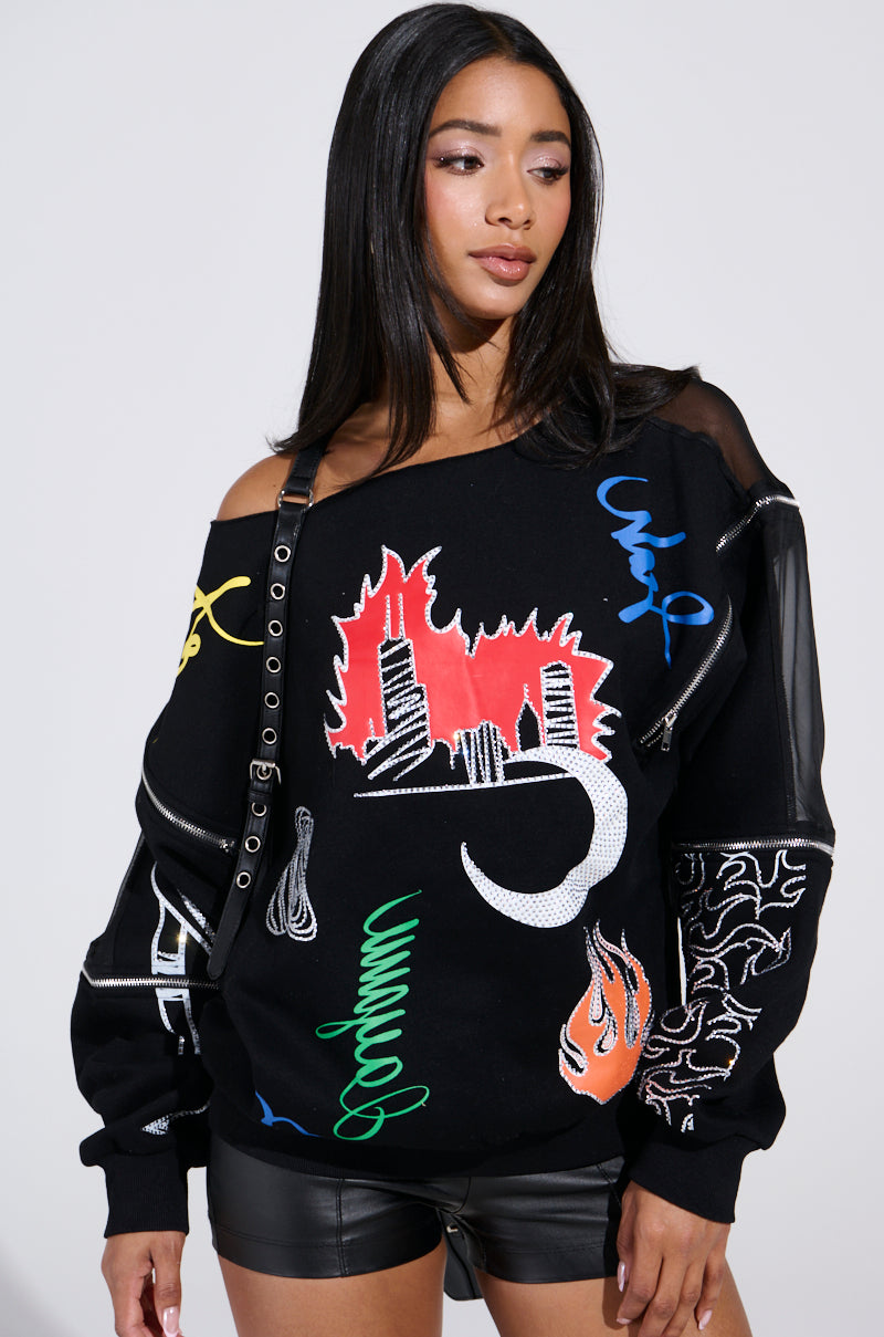 DEEP THOUGHTS OVERSIZED GRAPHIC SWEATSHIRT
