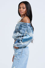 LEILA DENIM PATCHWORK SWEATSHIRT