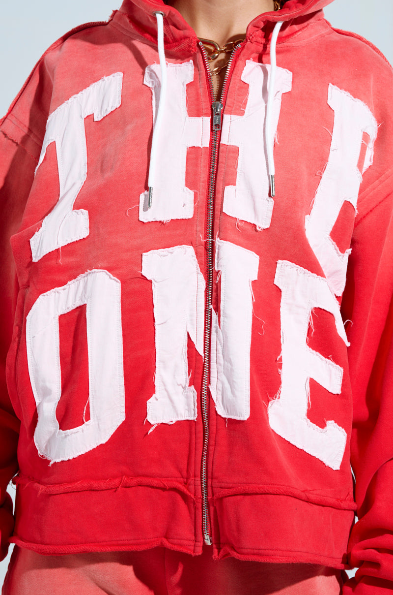 ONLY ONE ZIP UP SWEATSHIRT IN RED