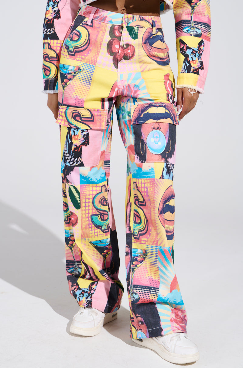 ELECTRIC PRINTED DENIM CARGO PANTS