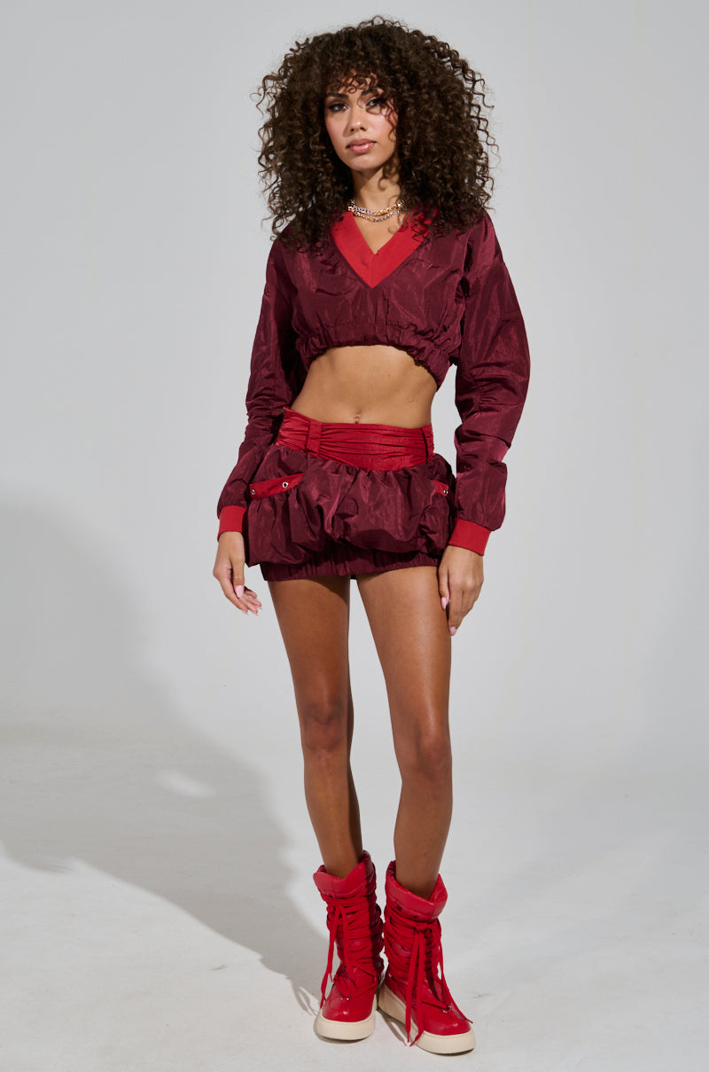 PUTTING IN WORK MINI BUBBLE SKIRT IN RED
