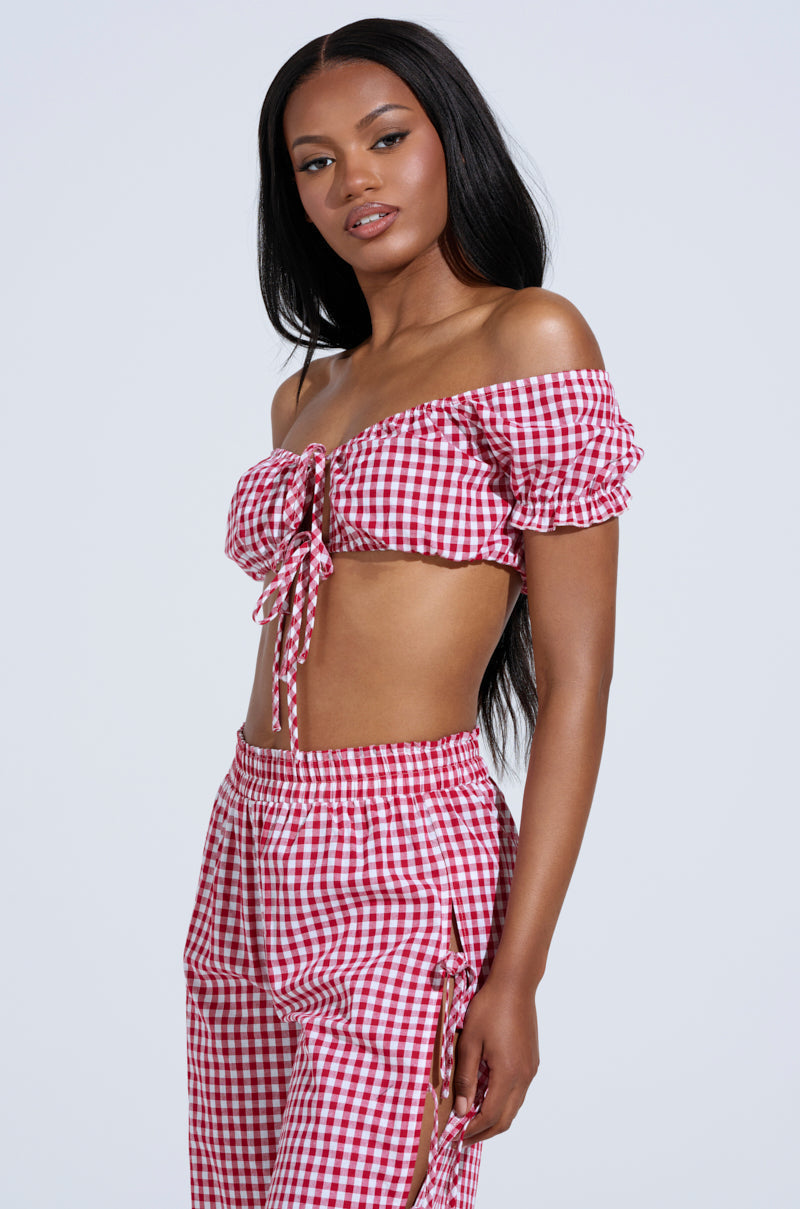 LET ME LIVE GINGHAM CROP TOP