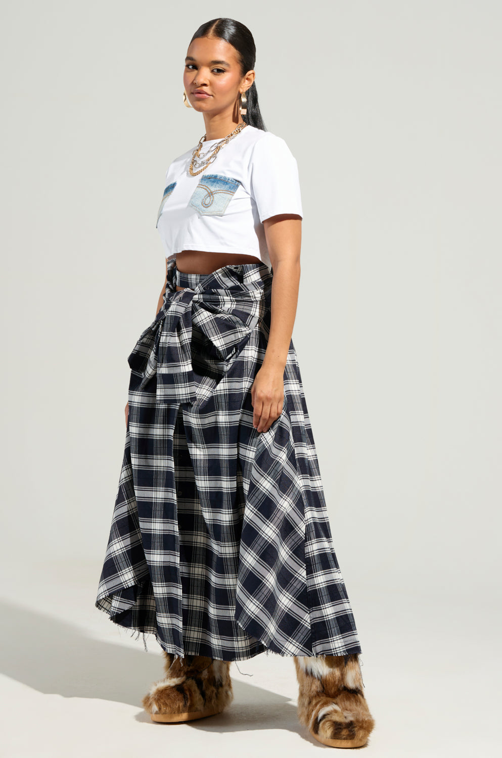 NEED YOU PLAID MAXI SKIRT