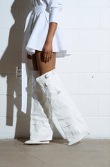 AZALEA WANG ALEXIA FOLD OVER WEDGE BOOT IN WHITE