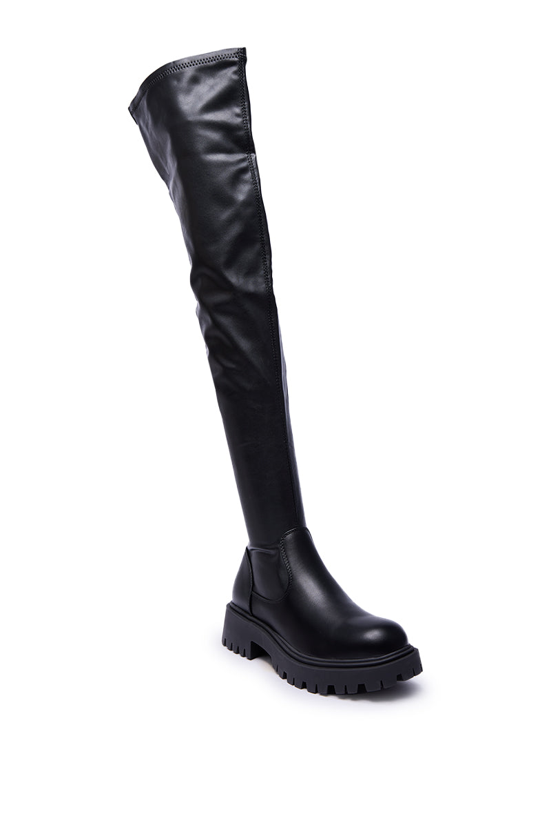 AZALEA WANG ALINAFE BLACK OVER THE KNEE STRETCH PU BOOT