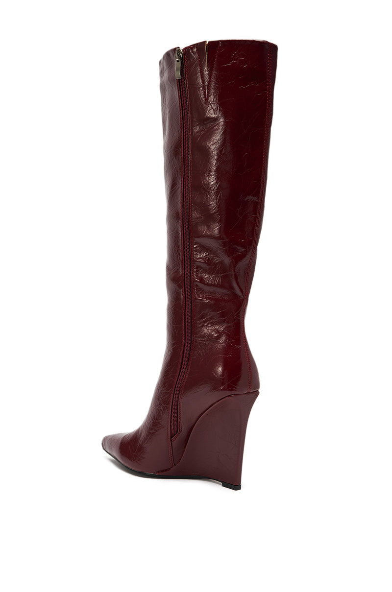 AZALEA WANG AMAADIS BURGUNDY WEDGE KNEE HIGH BOOT
