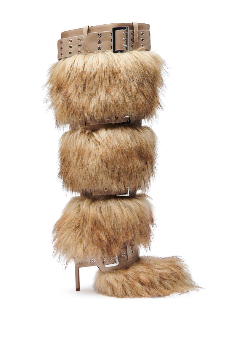 AZALEA WANG AMALBERT BROWN MULTI FUR AND BUCKLES BOOT