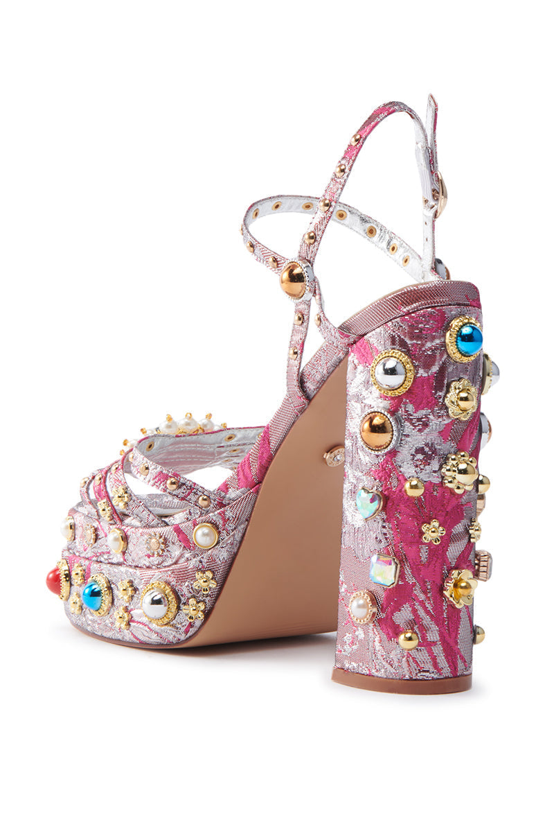 AZALEA WANG ANNIE FUCHSIA BROCADE CHUNKY SANDAL