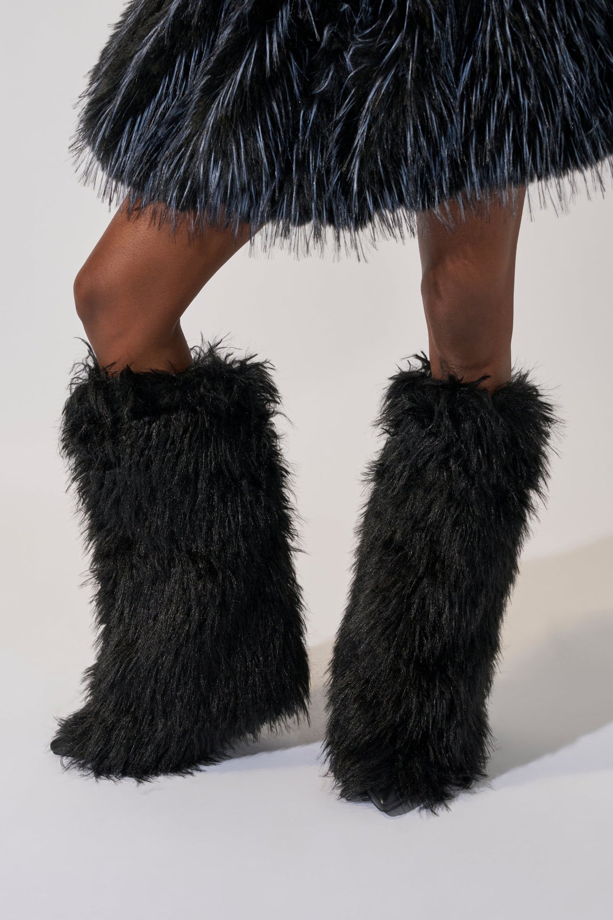 AZALEA WANG ARETE BLACK FUR STILETTO BOOT