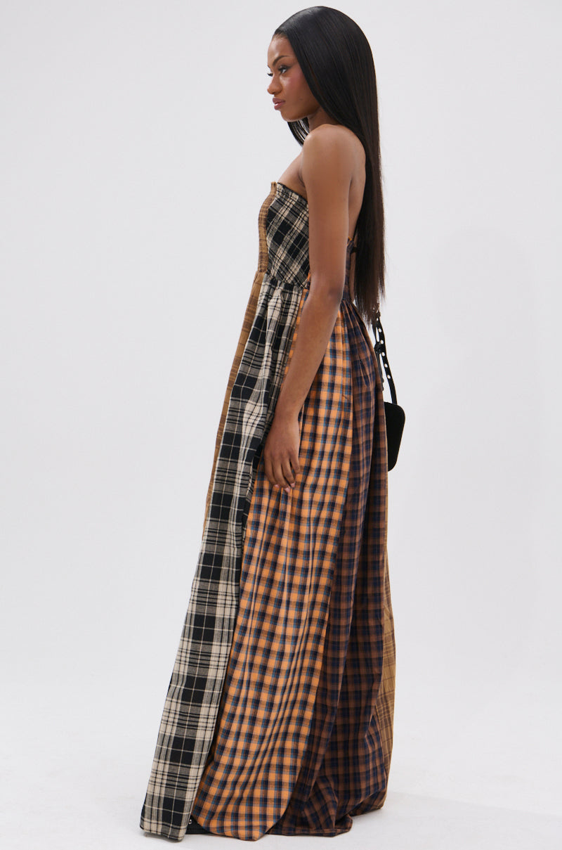 FALL IN LOVE PLAID MAXI DRESS