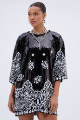 BOUJEE BANDANA SEQUIN MINI DRESS IN BLACK
