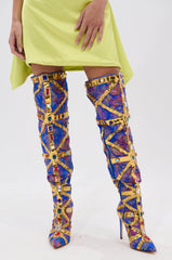 AZALEA WANG BERKLEY BLUE BAROCADE EMBELLISHED BOOT