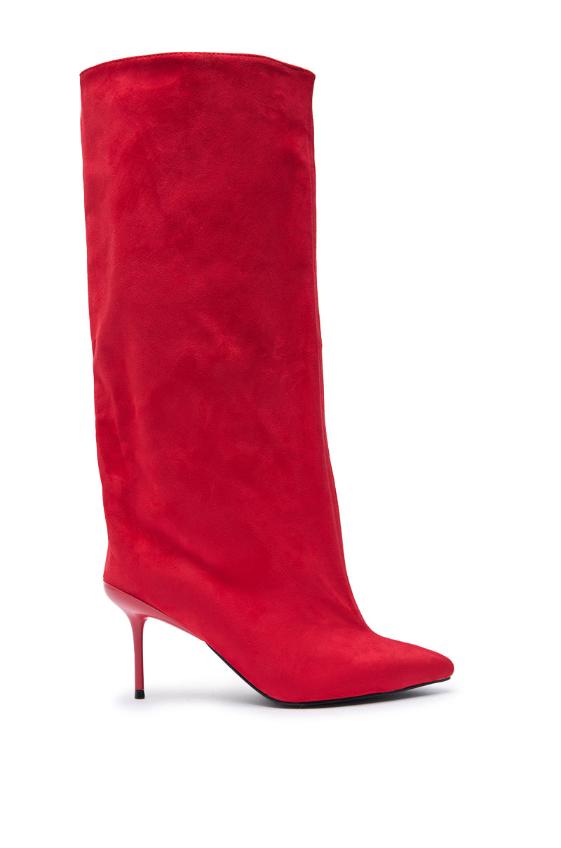 AZALEA WANG COUTURE LURE RED FAUX SUEDE BOOT
