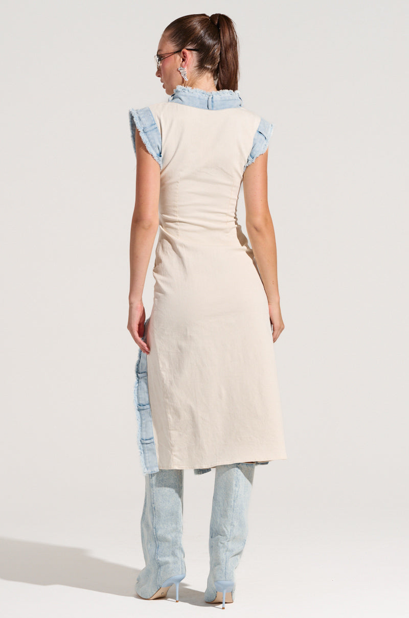DIONNE DENIM TRIM MIDI DRESS