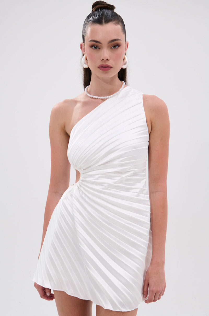 MAKE IT WORK PLEATED MINI DRESS IN WHITE
