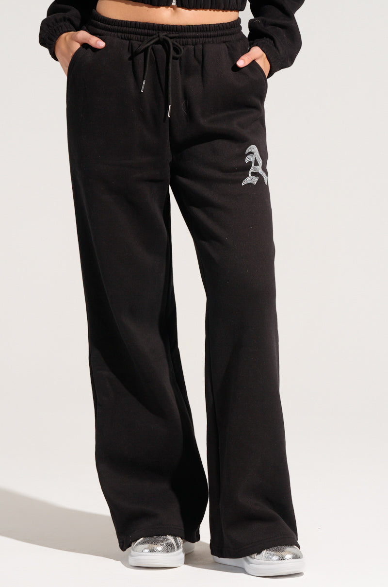 DEXTRA WIDE LEG SWEATPANT WITH RHINESTONE DETAIL