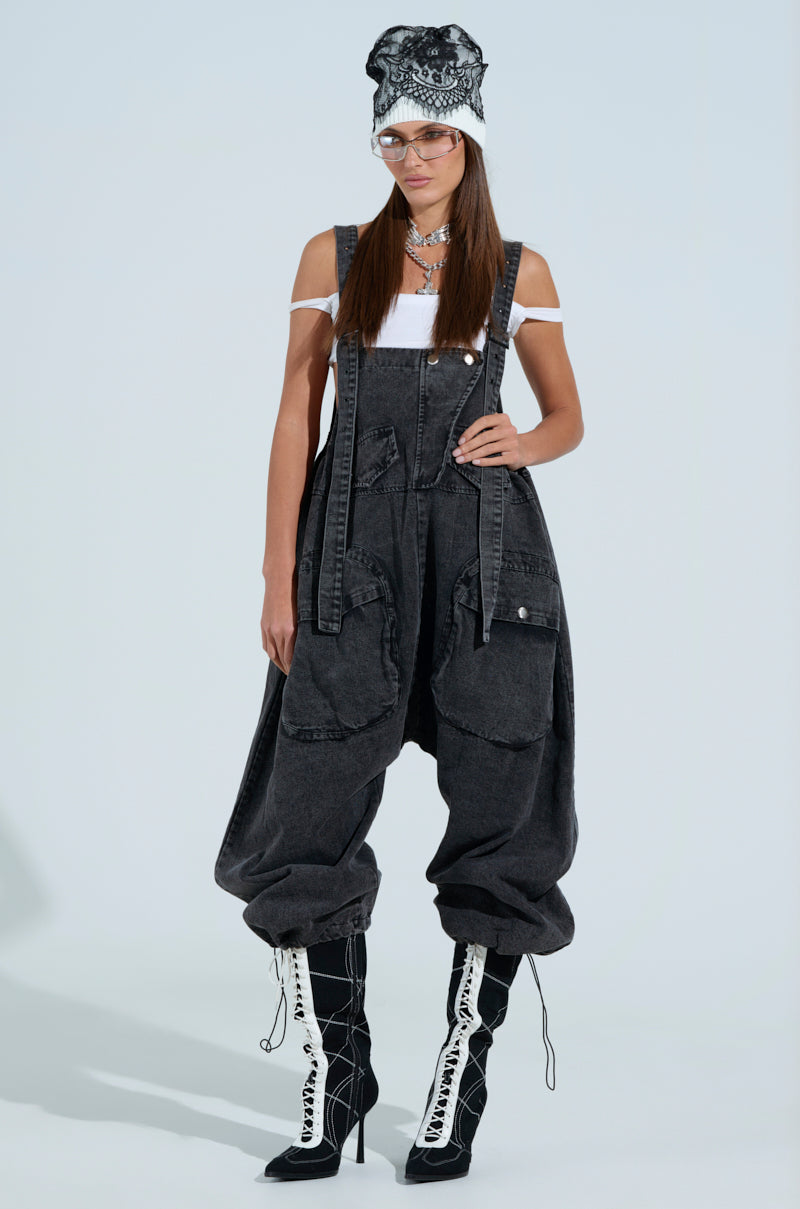 JUST LIKE THAT BAGGY FIT OVERALLS IN GREY