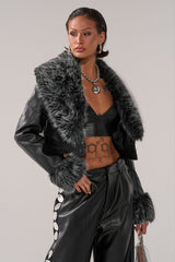 GISELE CROP MOTO BLAZER IN BLACK GREY