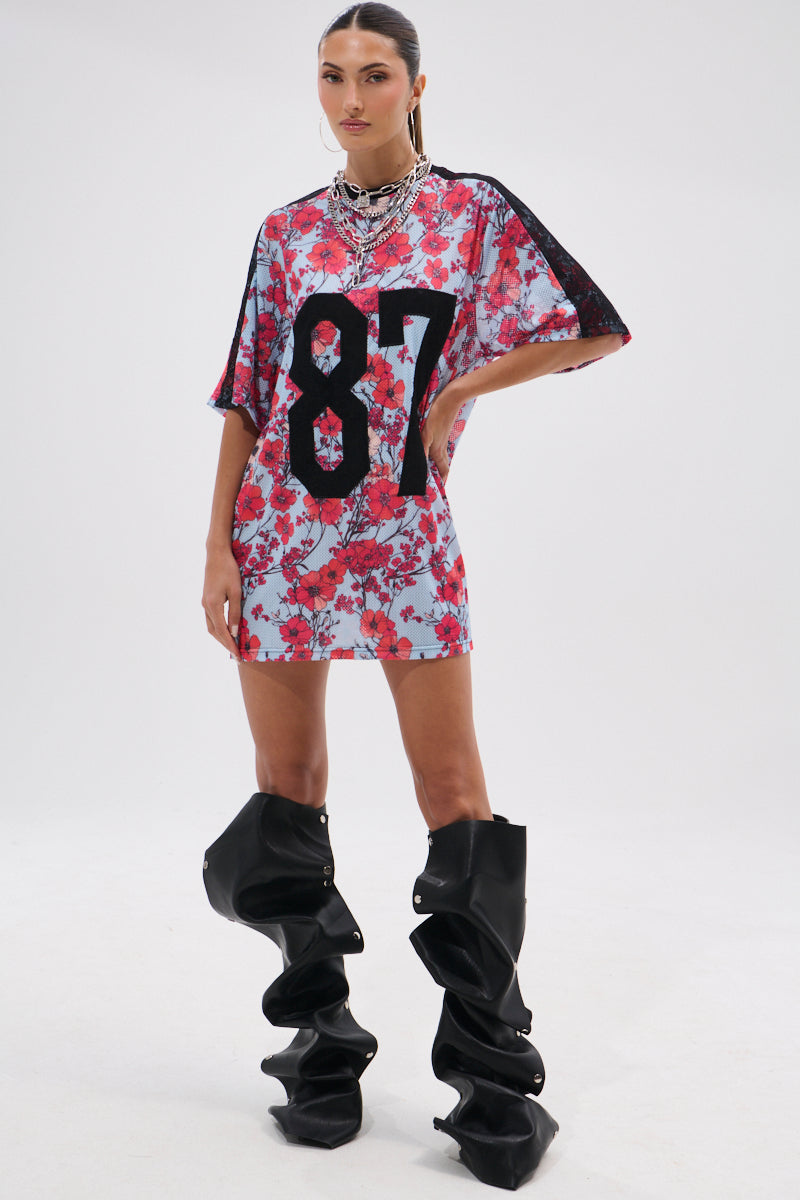 POPPIN POPPIES LACE JERSEY DRESS