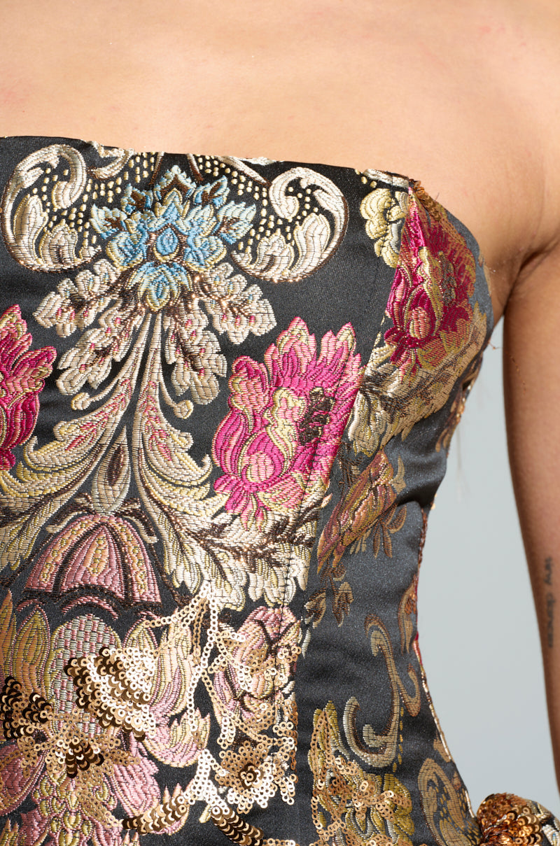 PURE ROYALTY BROCADE MINI DRESS