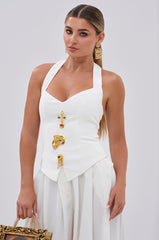 EYE GOT MY EYES ON YOU PIN DETAIL CORSET TOP