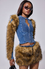 KENDRA FUR TRIM DENIM TOP