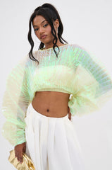 CHAR PLEATED IRIDESCENT CROP TOP