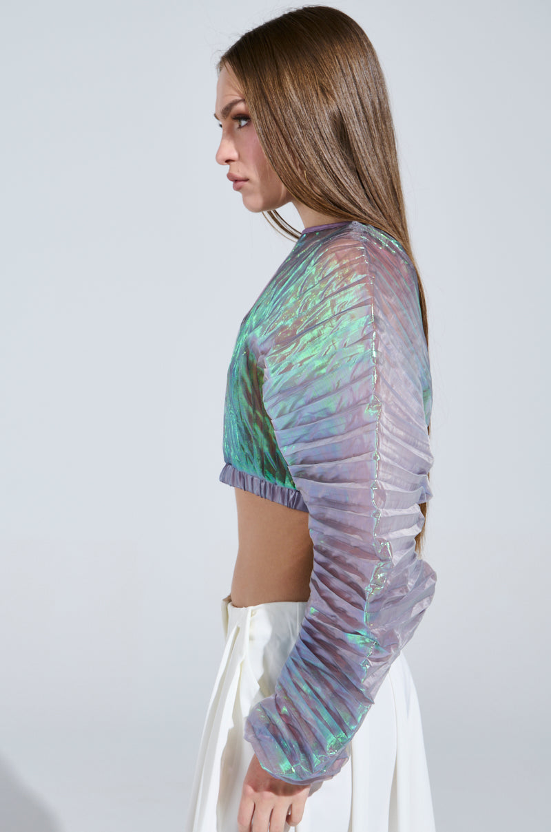 LARA PLEATED IRIDESCENT CROP TOP