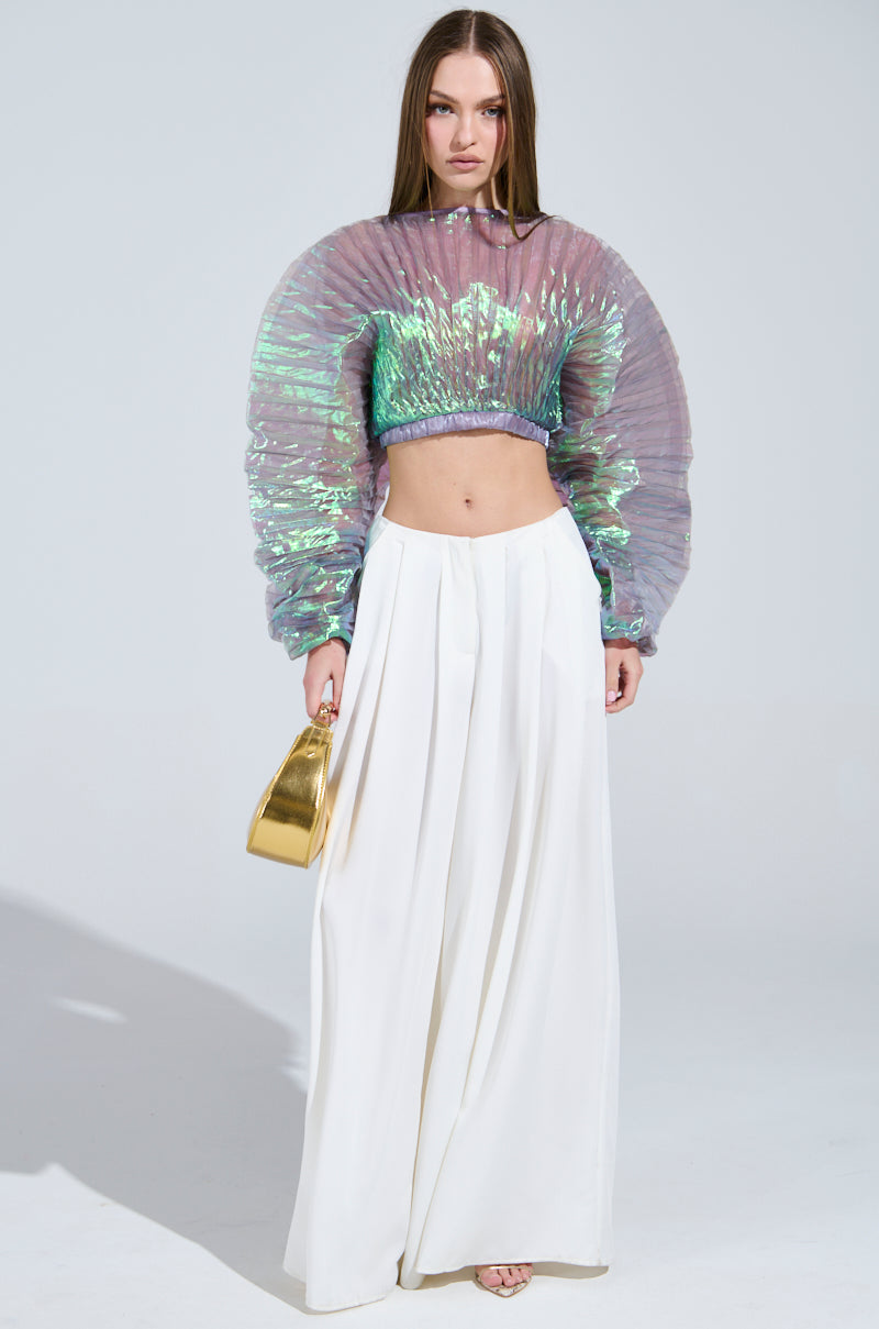 LARA PLEATED IRIDESCENT CROP TOP